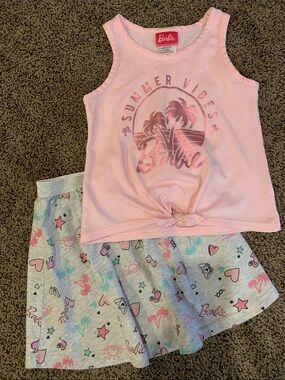 NWOT Barbie Adorable Top & Skirt Summer Set - Pink Grey Turquoise